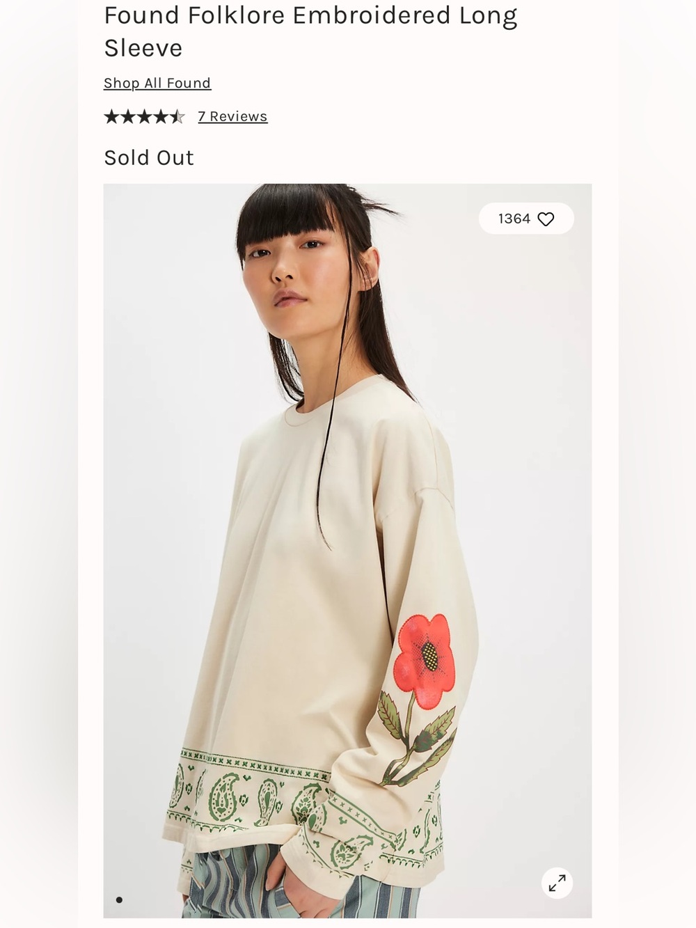 Found Cream Embroidered Floral and Bandana Print Long Sleeve Tee